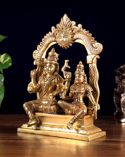 Brass Shiva Parvati Seated with Prabhavali 10.5 inch