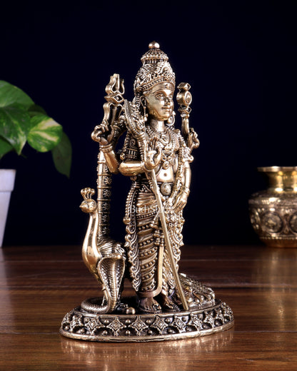 Brass Superfine Kartikeya Murugan Idol – Intricately Handcrafted 6 inch