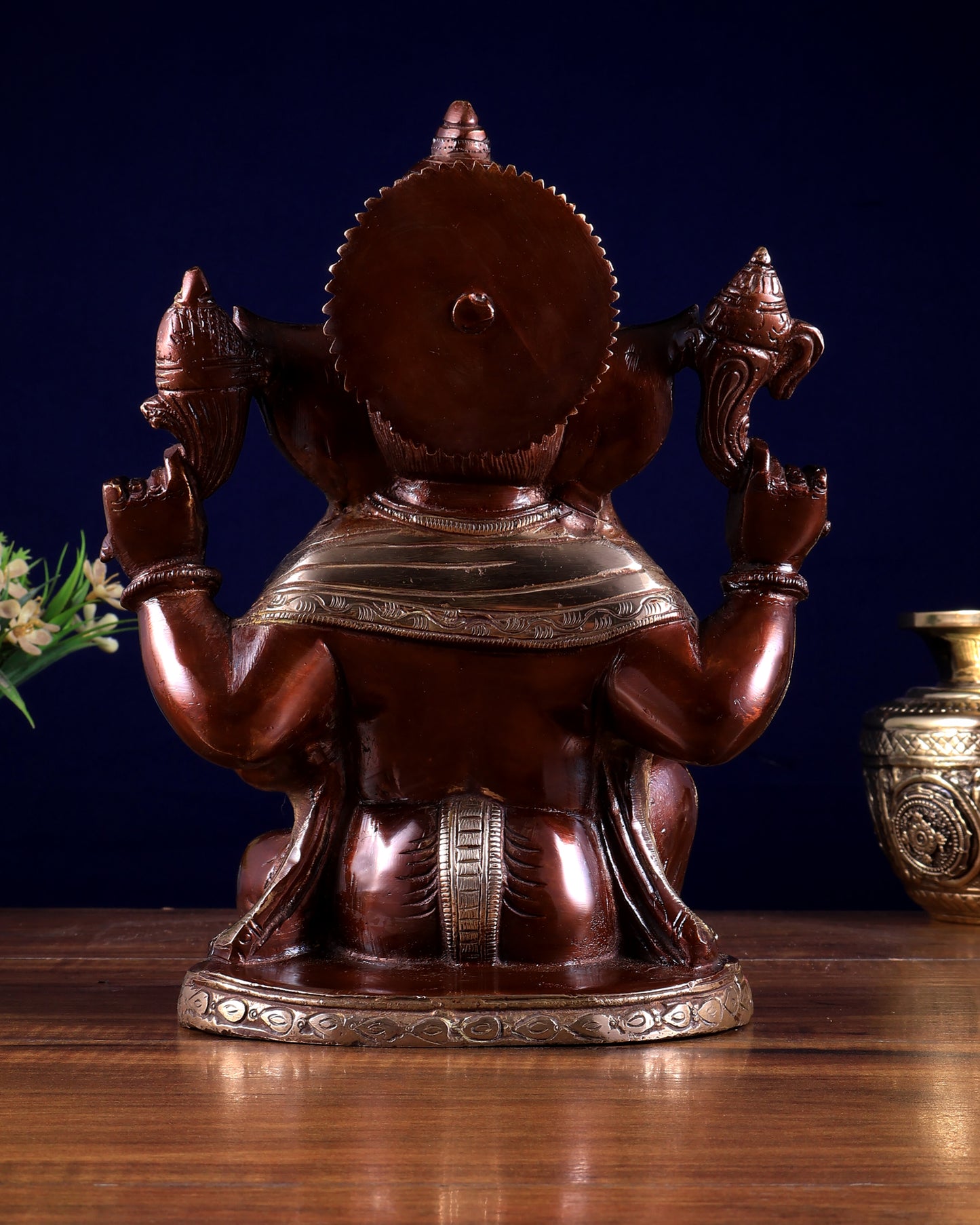 Brass Superfine Lord Ganesha Statue with Dual Tone Finish 9 inch
