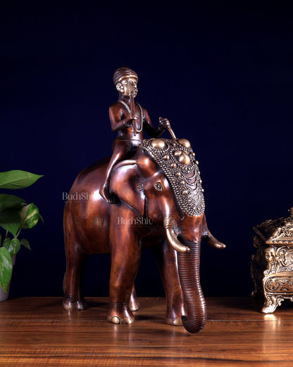 Vintage Brass Elephant Rider Statue – Vastu Approved Traditional Showpiece 16.5 inch