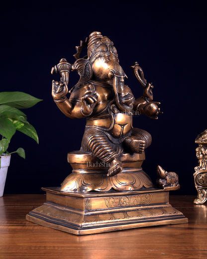 Vintage Brass Valampuri Ganesha Idol – Right Trunk Ganapati 12.8 inch