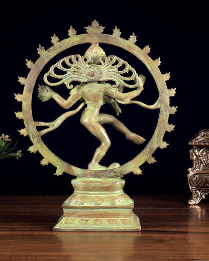 Vintage Brass Nataraja Statue with Green Sand Finish 13 inch