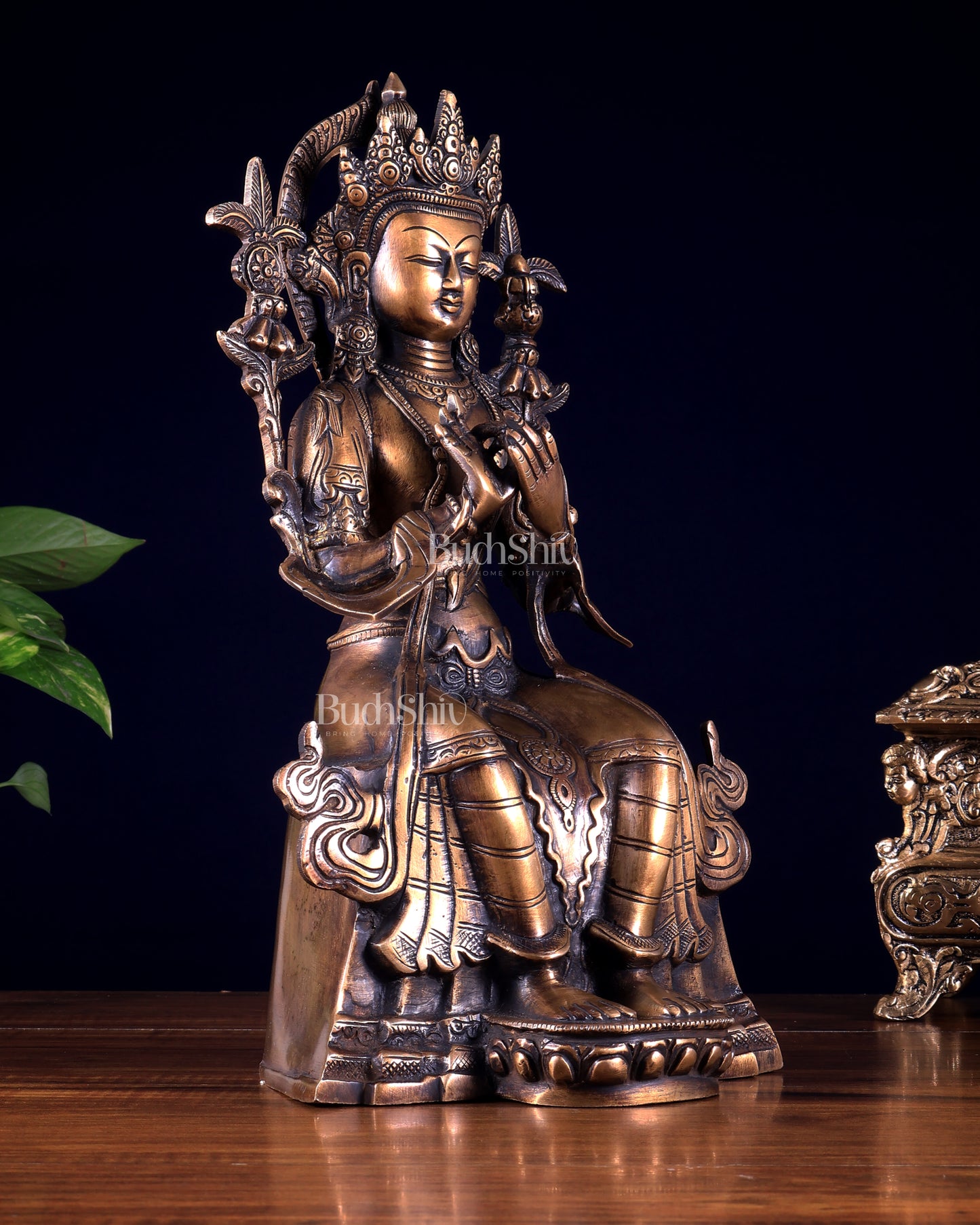 Majestic Tibetan Brass Maitreya Buddha Sculpture – The Future Buddha 14 inch