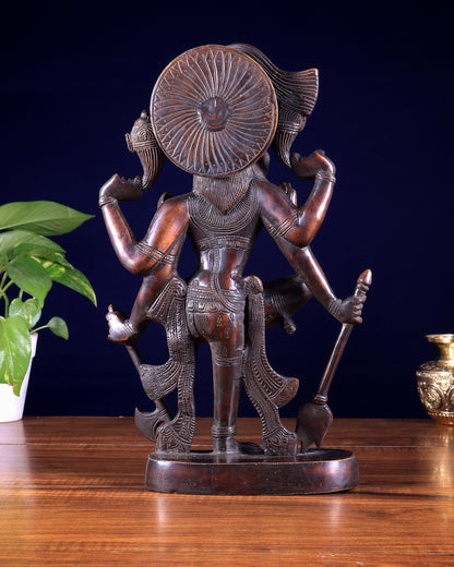 Pure Brass Handcrafted veer bhadra swamy Lord Shiva with 6 Arms - 13 inch vintage tone