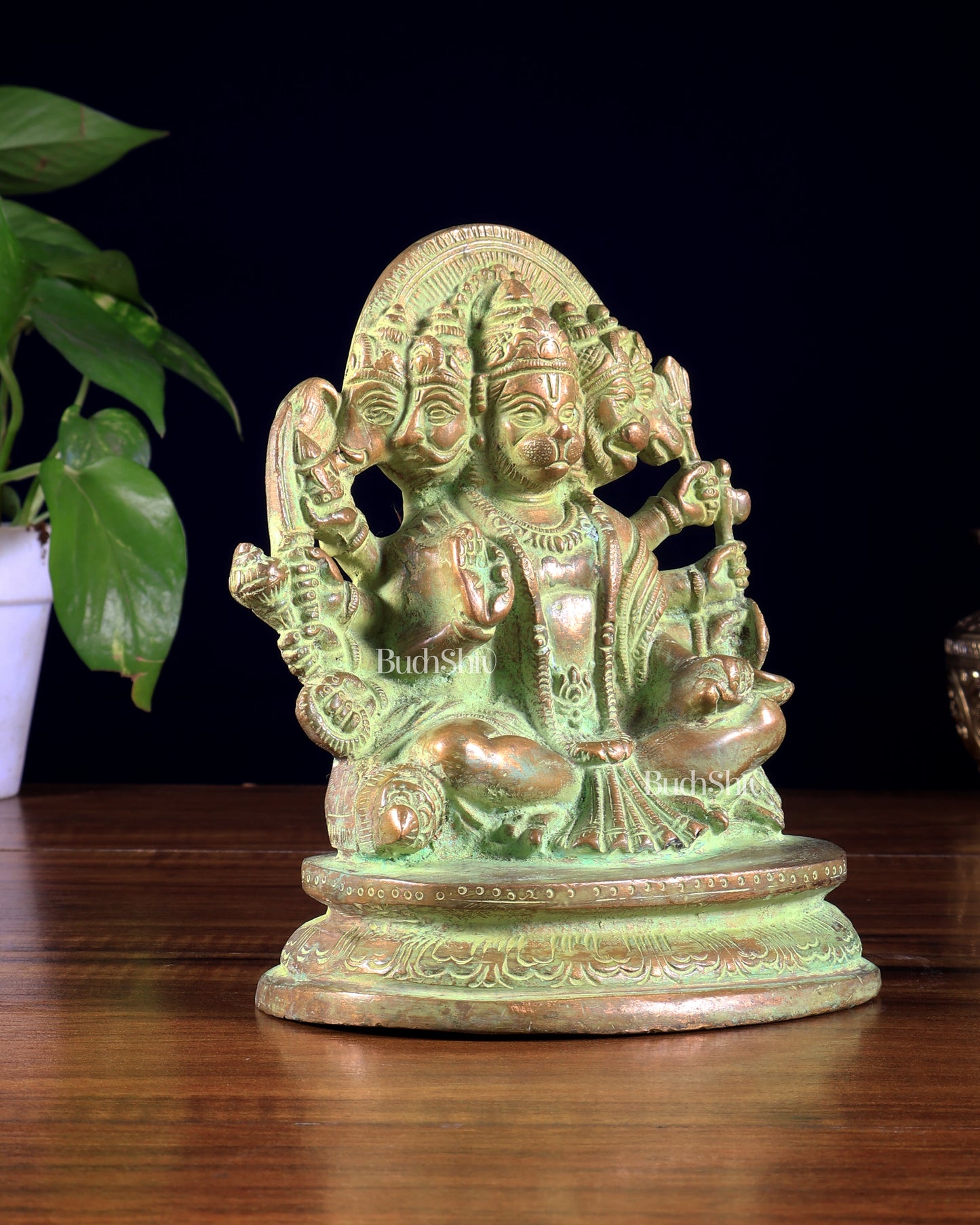 Vintage Brass Panchmukhi Hanuman Murti - 6.5 inch