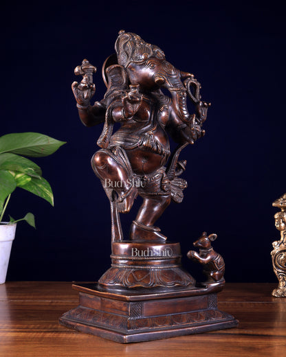 Pure Brass Dancing Ganesha Statue dark chocolate tone 13 inch