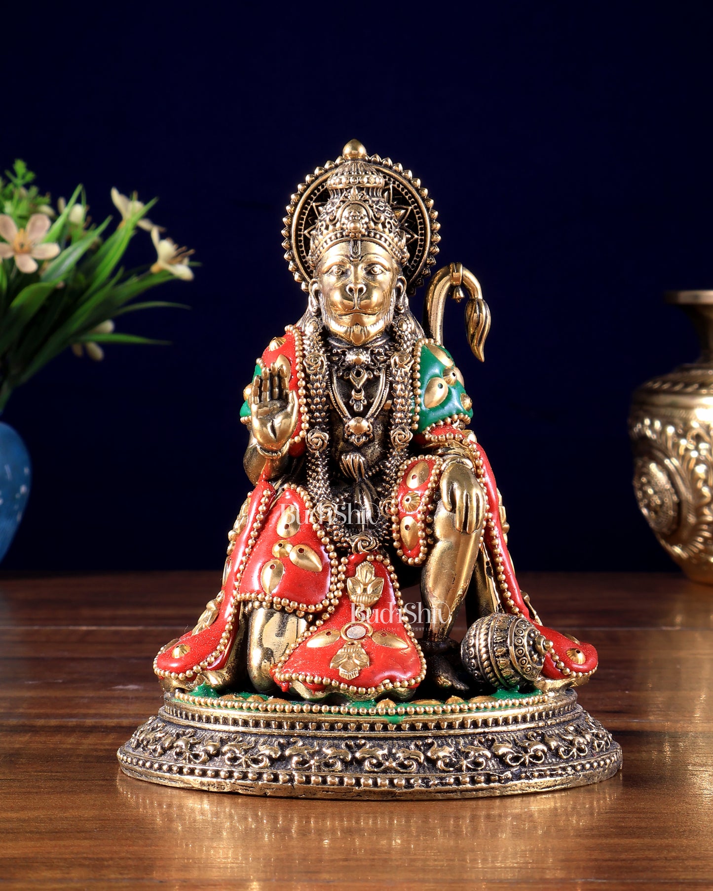 Pure Brass Superfine Lord Hanuman Idol – meenakari 5.5 inch