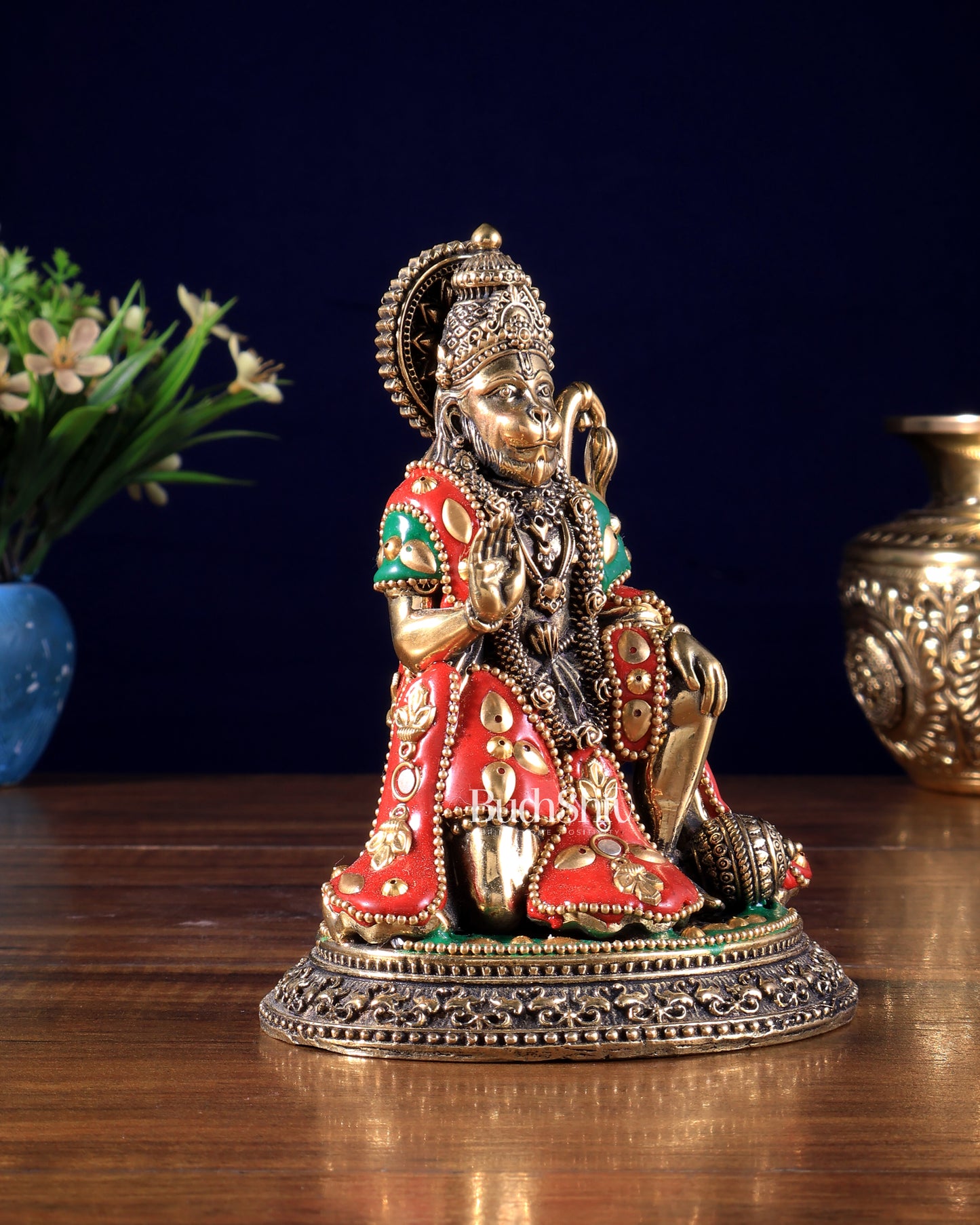 Pure Brass Superfine Lord Hanuman Idol – meenakari 5.5 inch