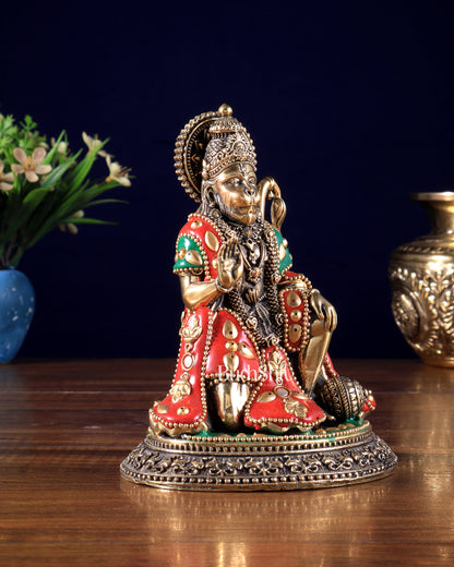 Pure Brass Superfine Lord Hanuman Idol – meenakari 5.5 inch