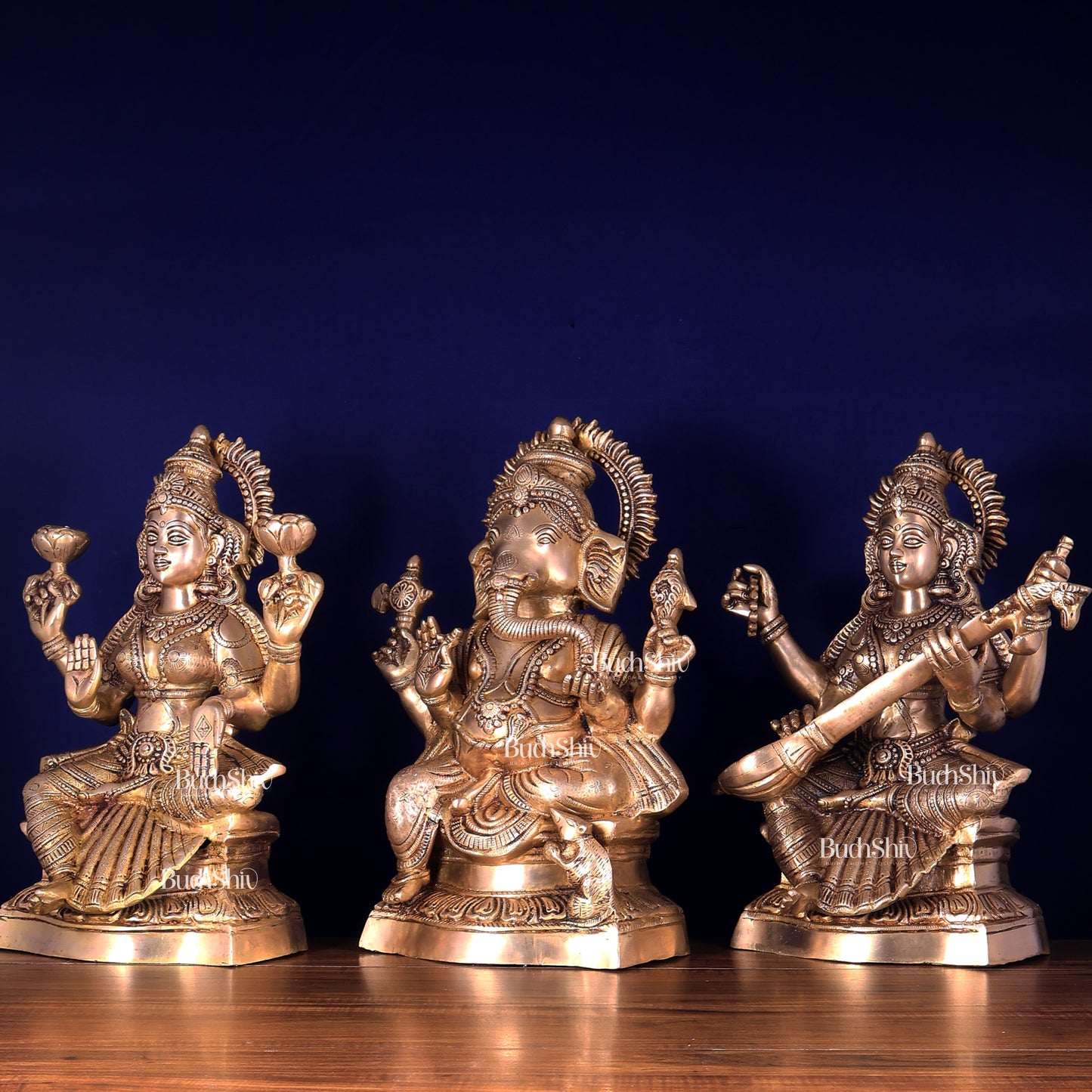 Ganesh Lakshmi Saraswati Brass Idol Set 18 inch