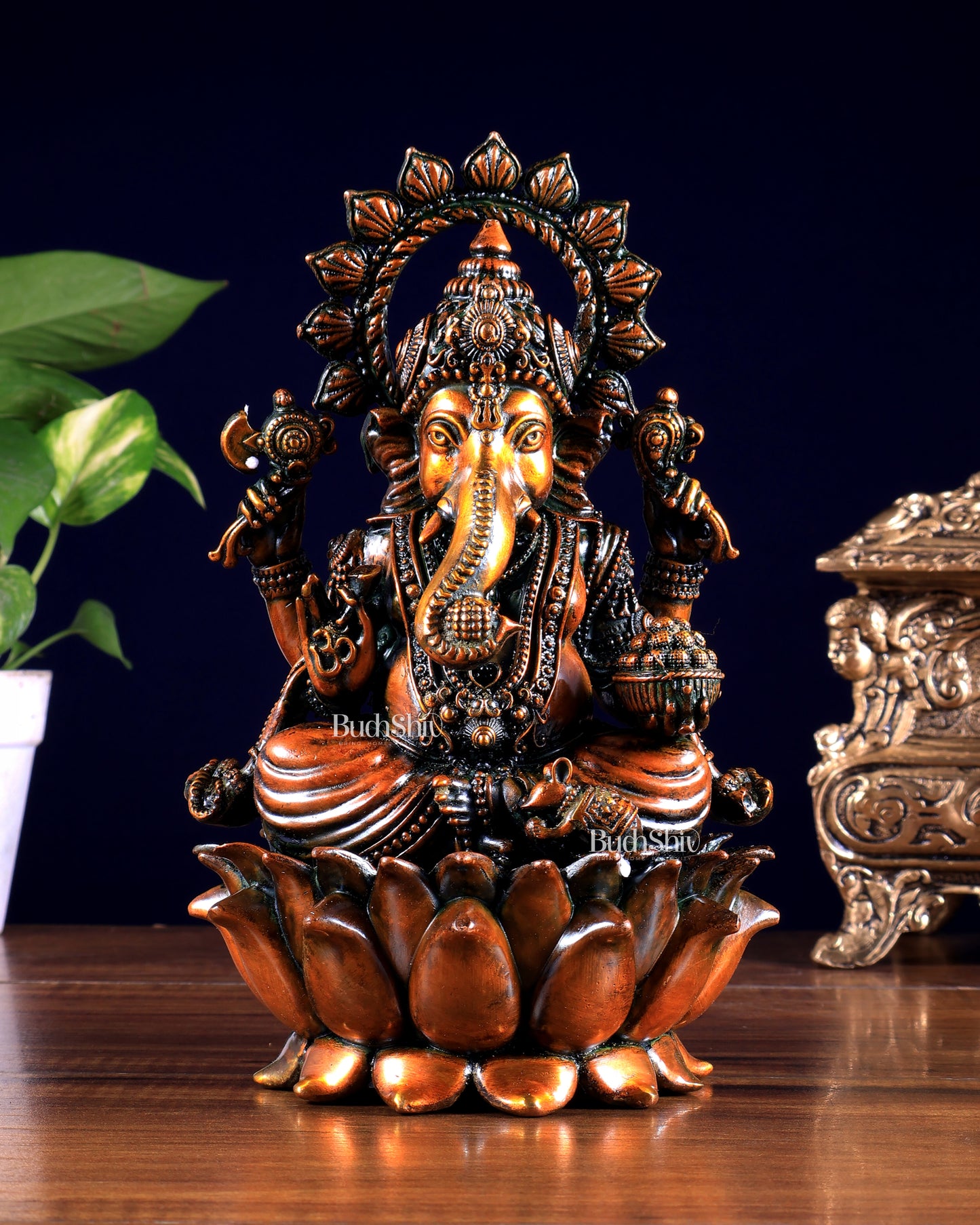 Brass Superfine Ganesh Idol - 8" Chola finish