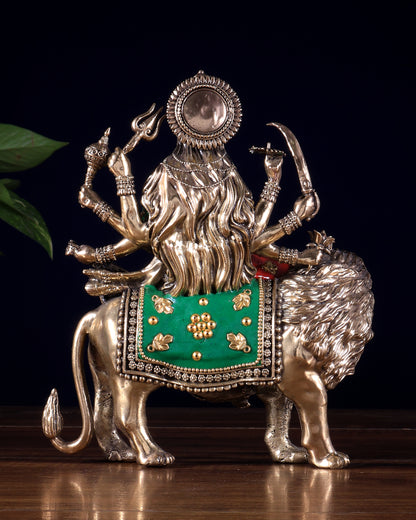 Brass Superfine Goddess Durga Ambe Mata Sitting on Lion - 8" Tall meenakari