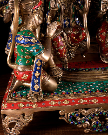 Large Brass Ram Darbar sitting Idol |(Ramapatabhishekam) 23" meenakari Stonework