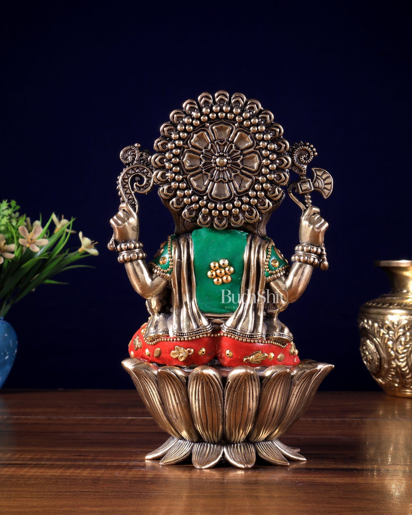 Exquisite Brass Idol of Lord Ganesha | 8 Inch meenakari