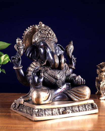 Pure Brass Dagdusheth Ganapati – Heat Treated Black & Gold Finish 12 inch