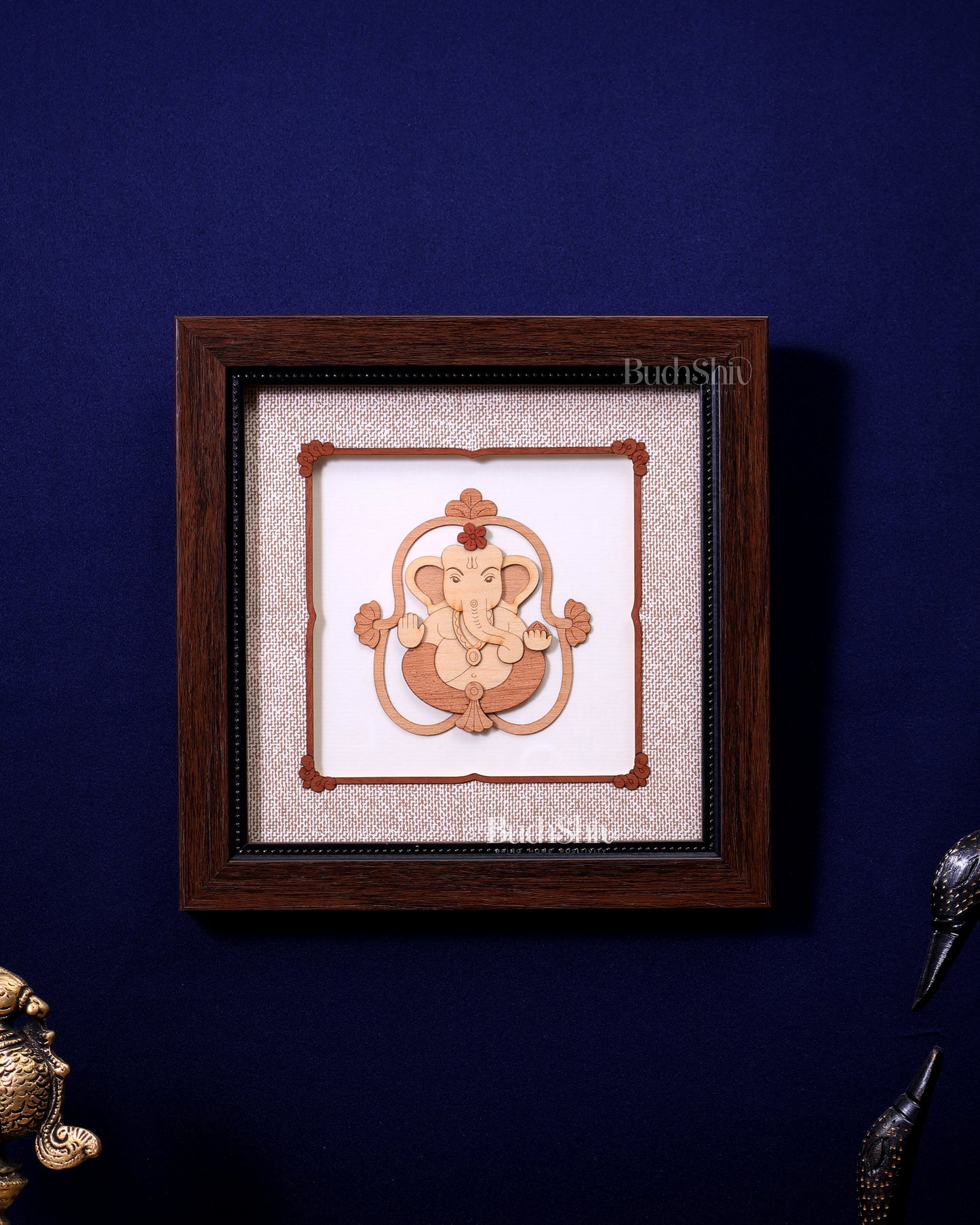 Lord Ganesha 3D Wood Carved Wall Hanging with Glass Frame