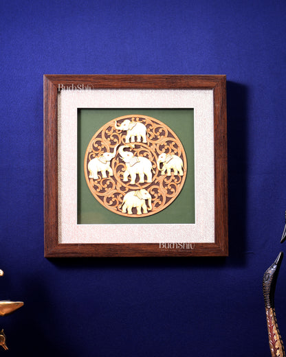 Elephants 3D Wooden Wall Hanging with Glass Frame