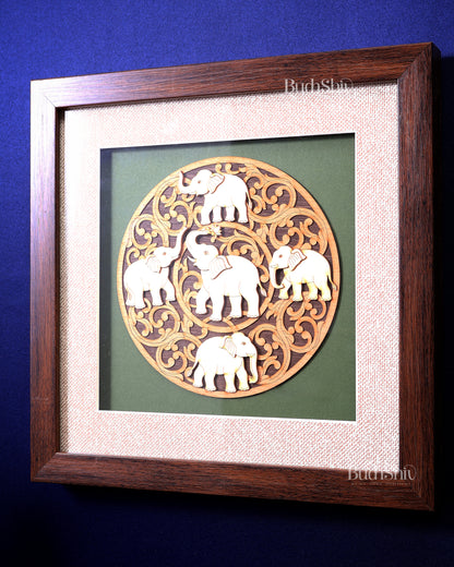 Elephants 3D Wooden Wall Hanging with Glass Frame