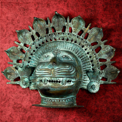 Vintage Narasimha Face Mask Wall Hanging | Lost-Wax Bronze Craft 21" Rare Find