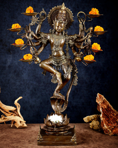 Bronze Dancing Krishna with Diyas in hands Sculpture – 26" Height, Lost Wax Casting