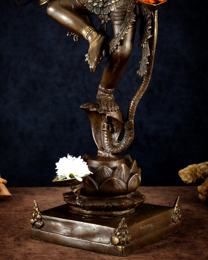 Bronze Dancing Krishna with Diyas in hands Sculpture – 26" Height, Lost Wax Casting