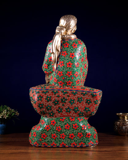 Brass large Shirdi Sai Baba Statue 24" floral stonework