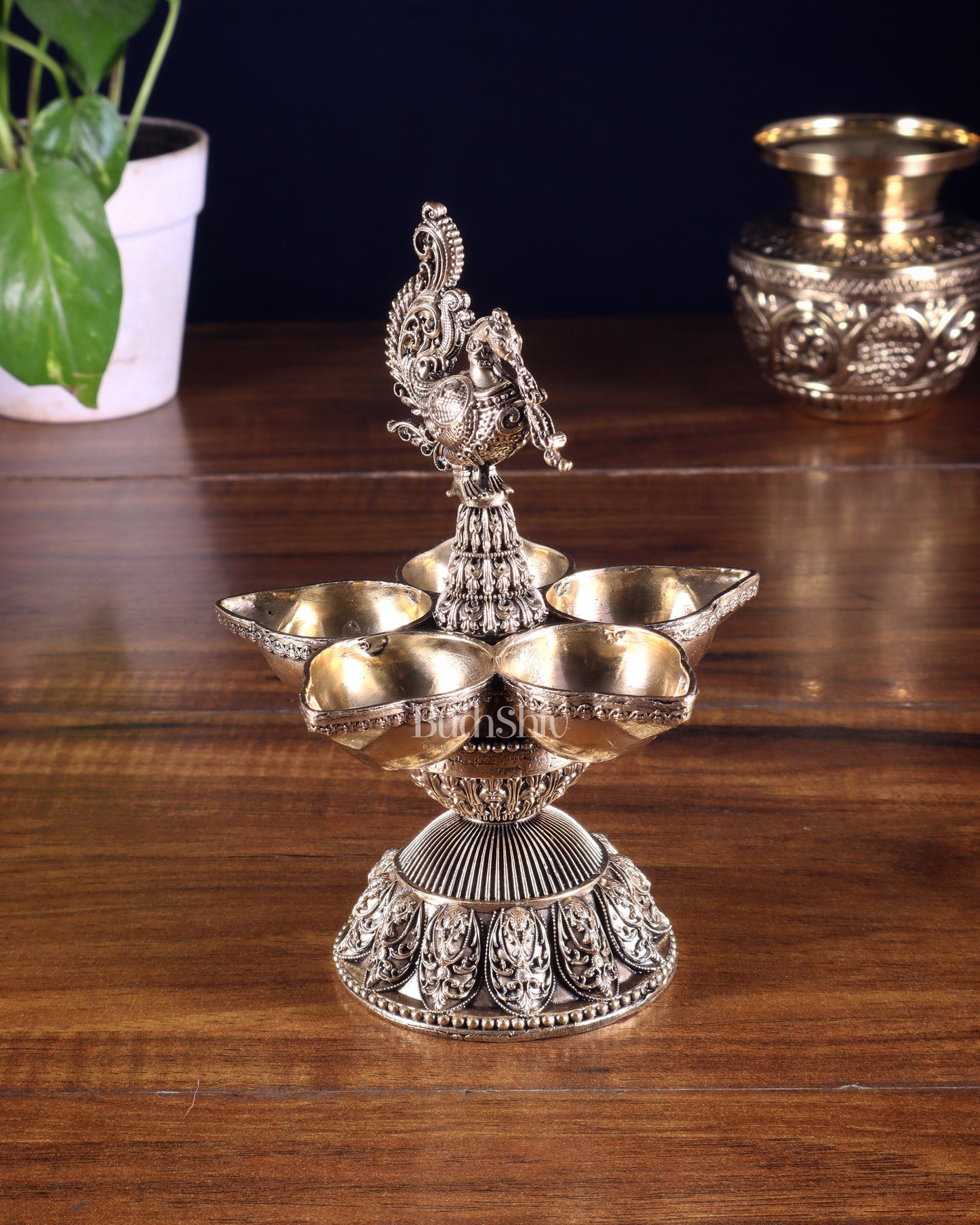 Brass Superfine Annam Lakshmi Peacock Panchdeep Diya | Single & Pair Options