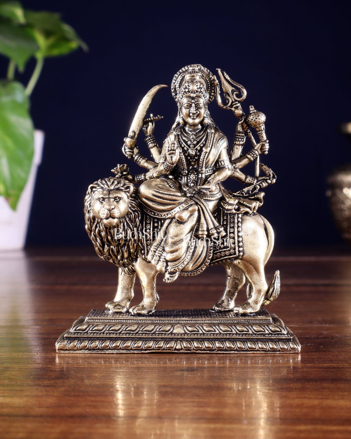 Brass Superfine Goddess Durga Ambe Mata on Lion Idol with Base 3.5 inch