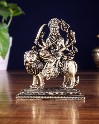 Brass Superfine Goddess Durga Ambe Mata on Lion Idol with Base 3.5 inch