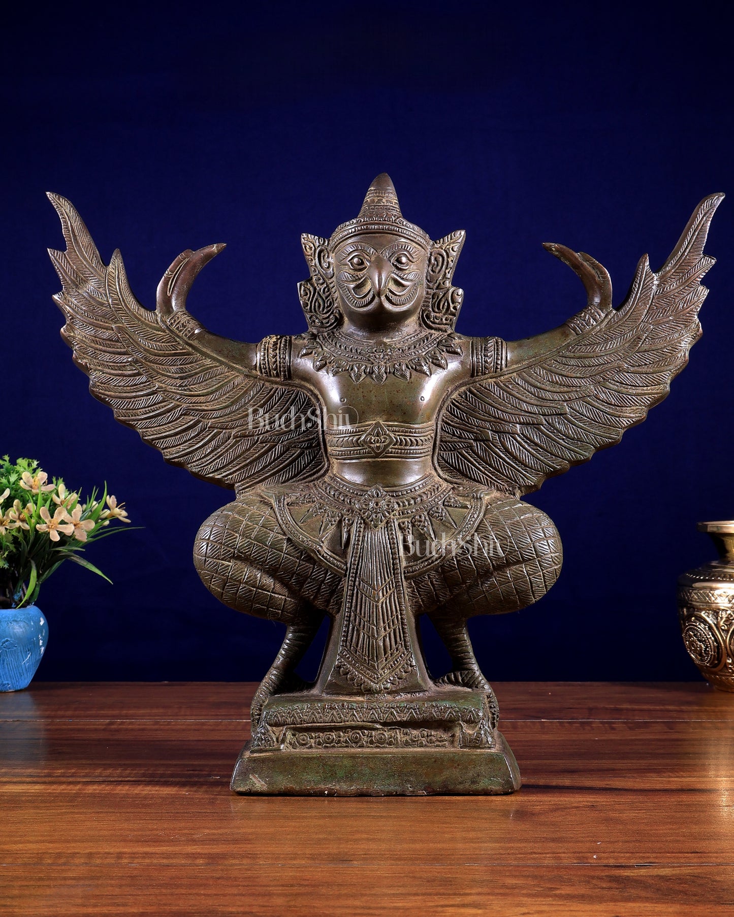 Majestic Pure Brass Garuda with Open Wings – 14" vintage bronze patina