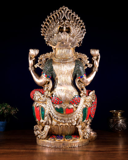 Brass Superfine Goddess Lakshmi Statue | 25 inch meenakari Stonework