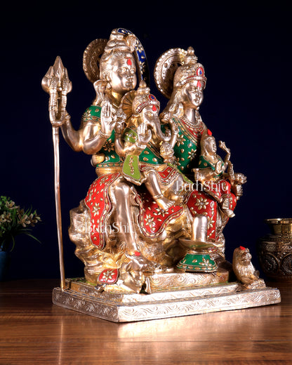 Brass Lord Shiv parivar Family Statue - Meenakari | 18" Height