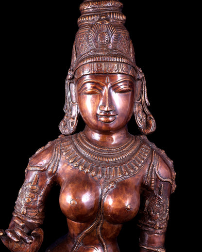 Vintage Brass Standing Uma Parvati Statue – Copper Tone 44 inch