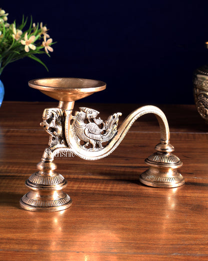 Vintage Brass Yali Design Aarti Diya with Handle