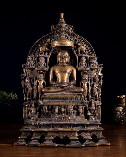 Antique Bronze Mahavir Ji with Jain Tirthankaras | Rustic Handcrafted Sculpture 16 inch