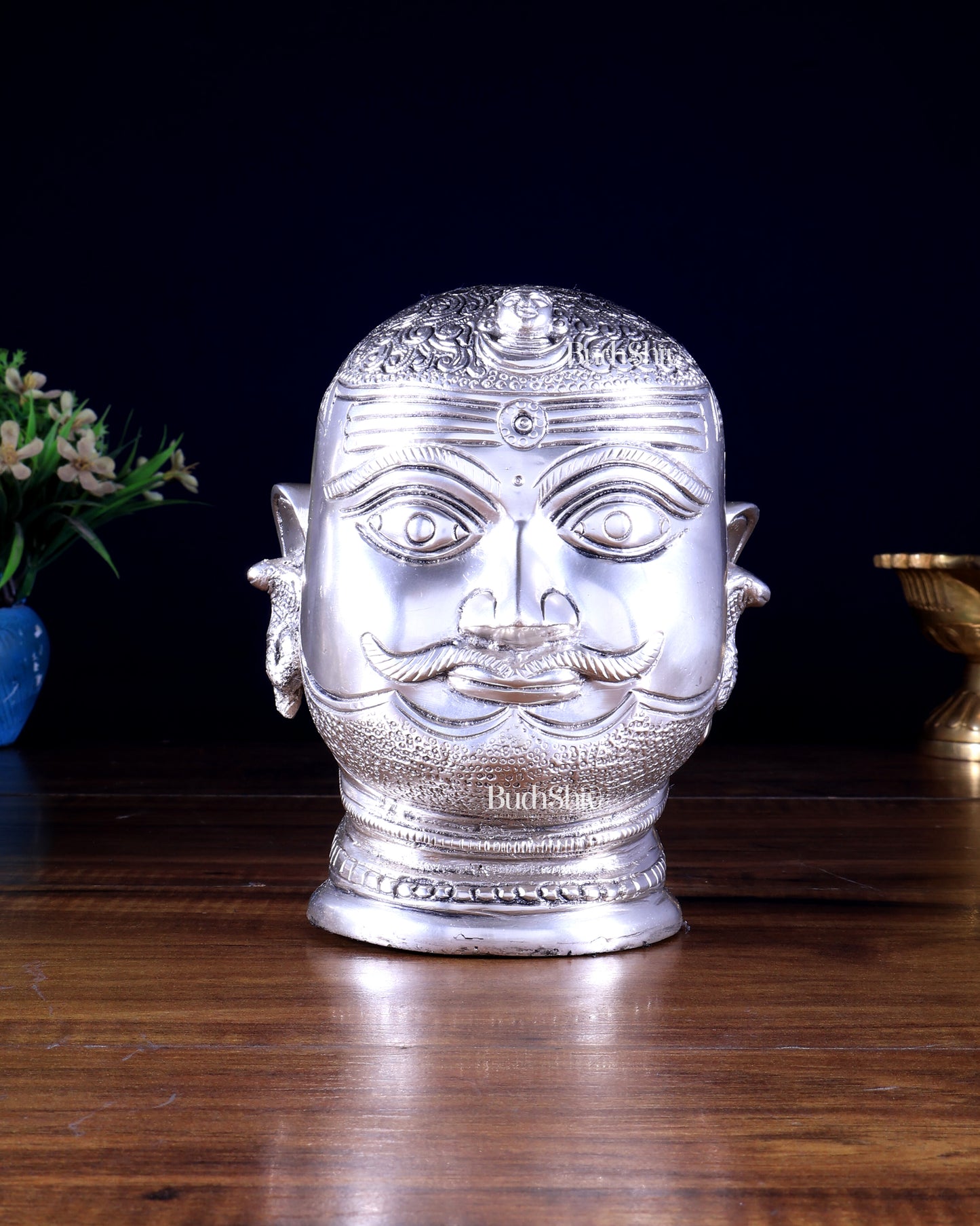 Pure Brass Lord Shiva Mukhlingam Face idol - Silver plated 6"