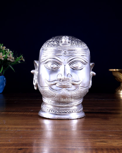 Pure Brass Lord Shiva Mukhlingam Face idol - Silver plated 6"