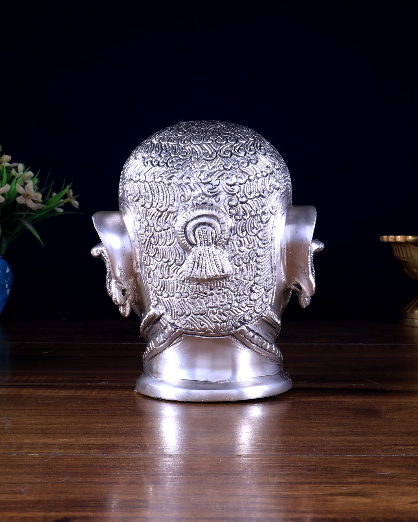 Pure Brass Lord Shiva Mukhlingam Face idol - Silver plated 6"