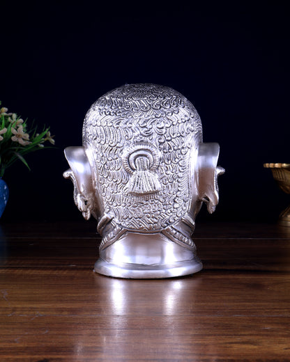 Pure Brass Lord Shiva Mukhlingam Face idol - Silver plated 6"