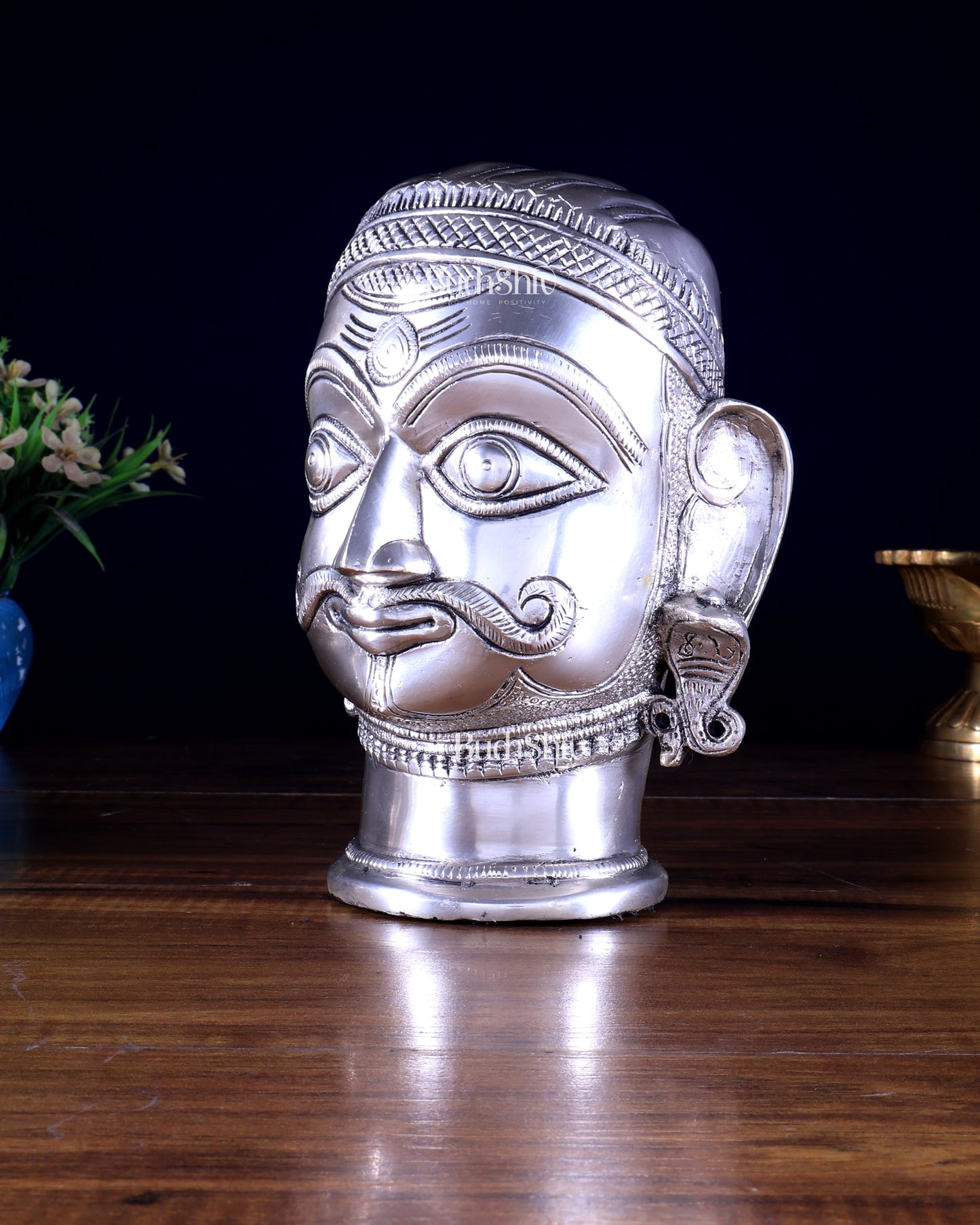 Brass Shiva face mukhlingam 7.5" silver plated
