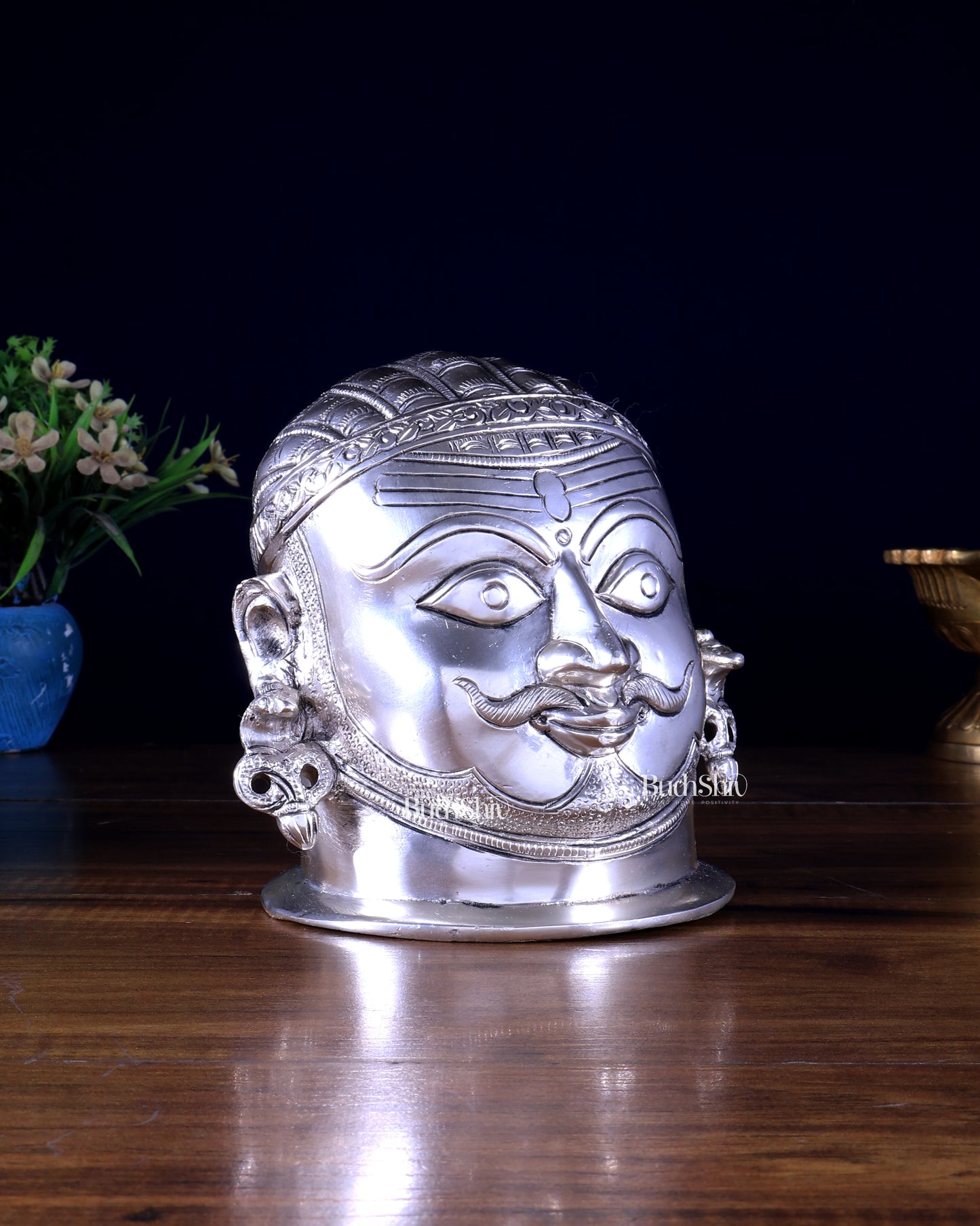 Brass Superfine Shiva Mukhlingam Face | Silver Plated | Divine Spiritual Idol