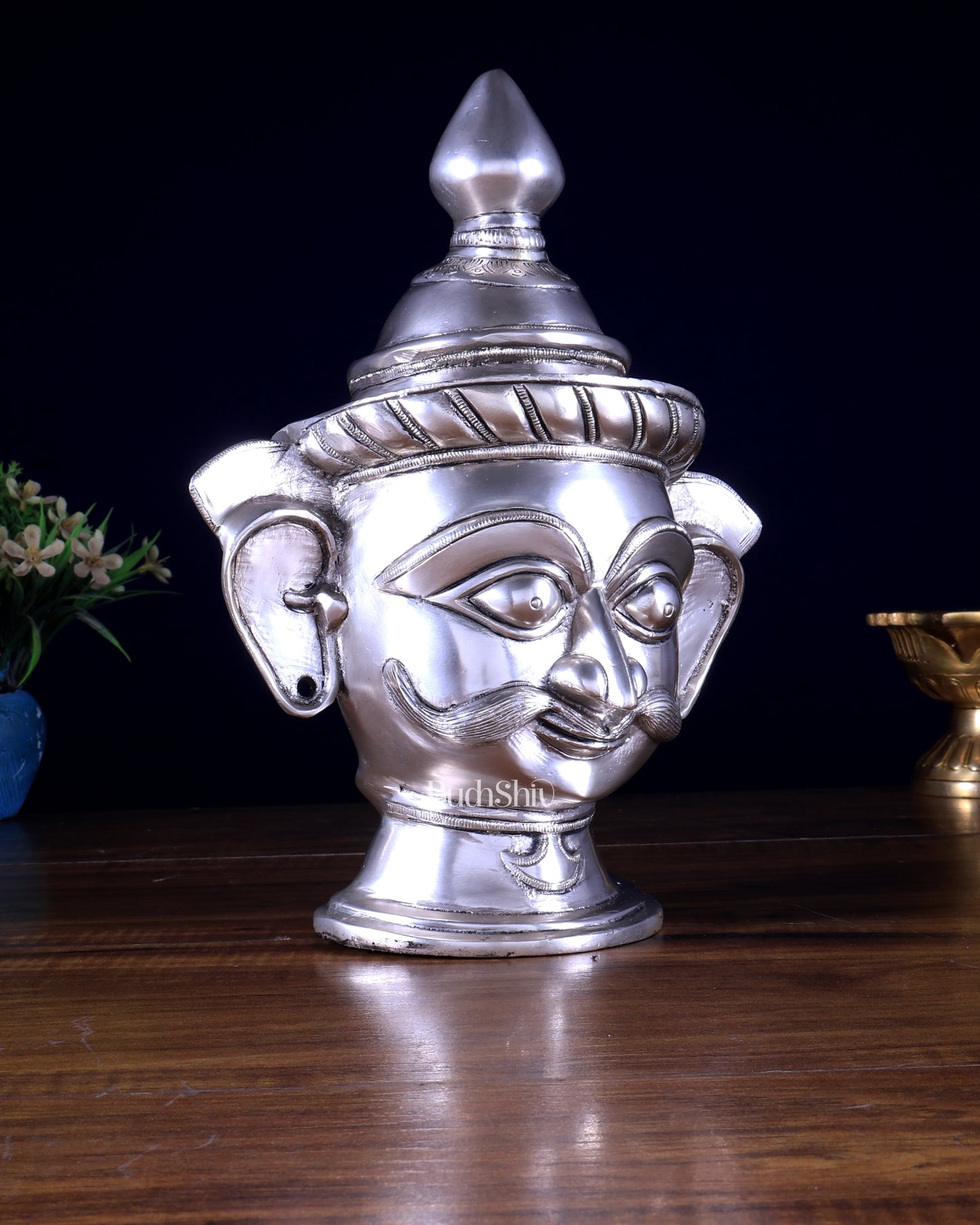 Brass Lord Shiva Mukhlingam silver plated Sculpture | 10"