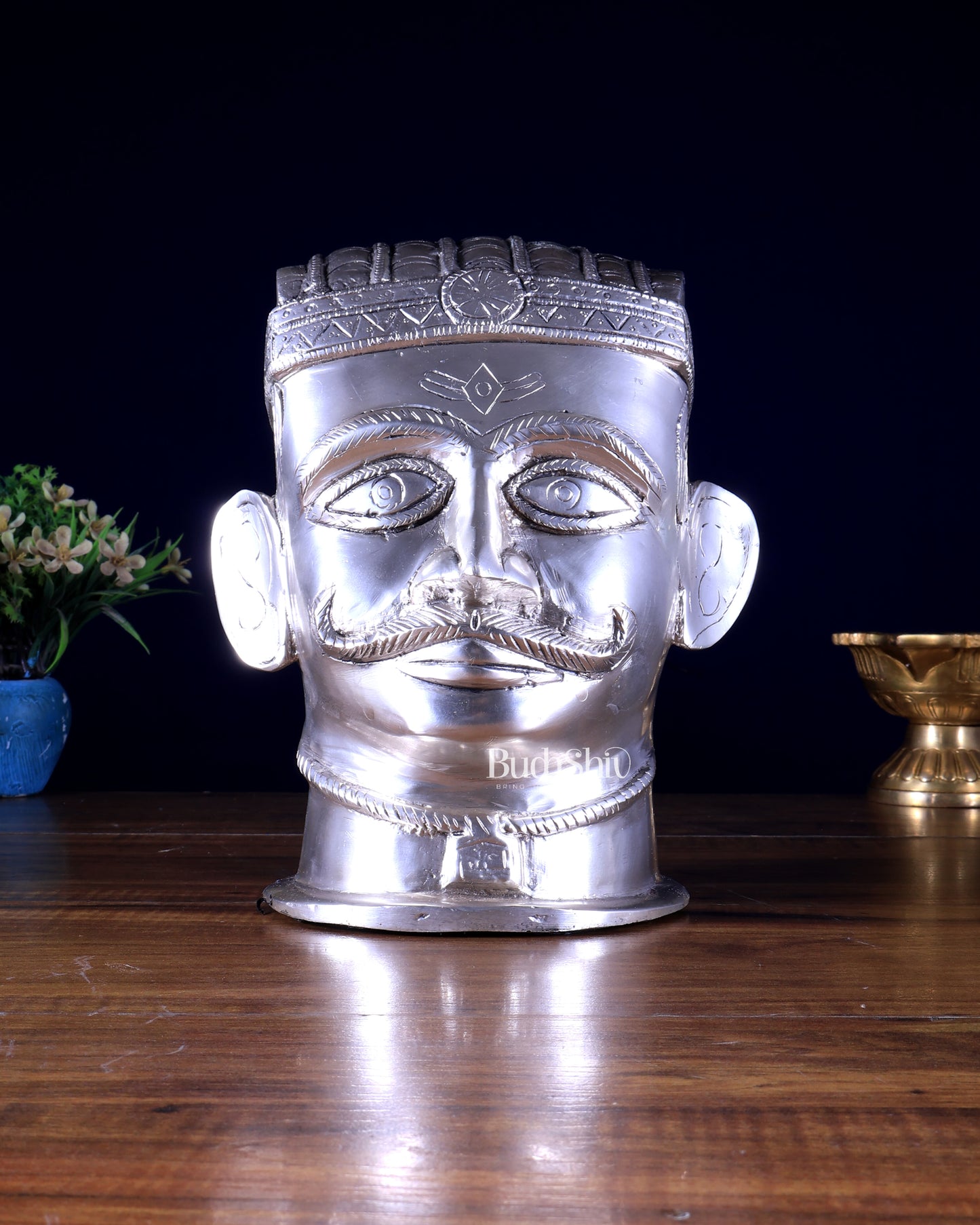 Brass Superfine Shiva Mukhlingam Face | Silver Plated 8.5 inch