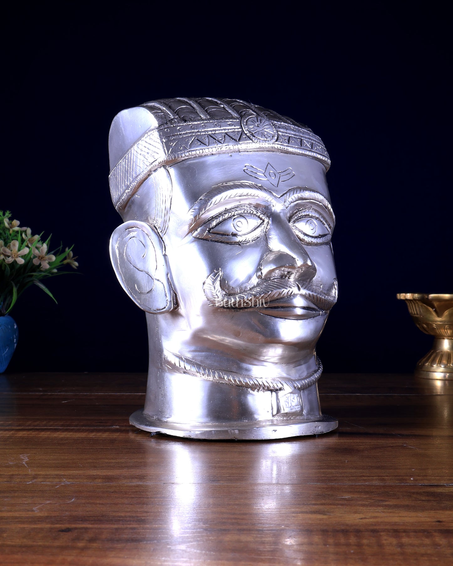 Brass Superfine Shiva Mukhlingam Face | Silver Plated 8.5 inch