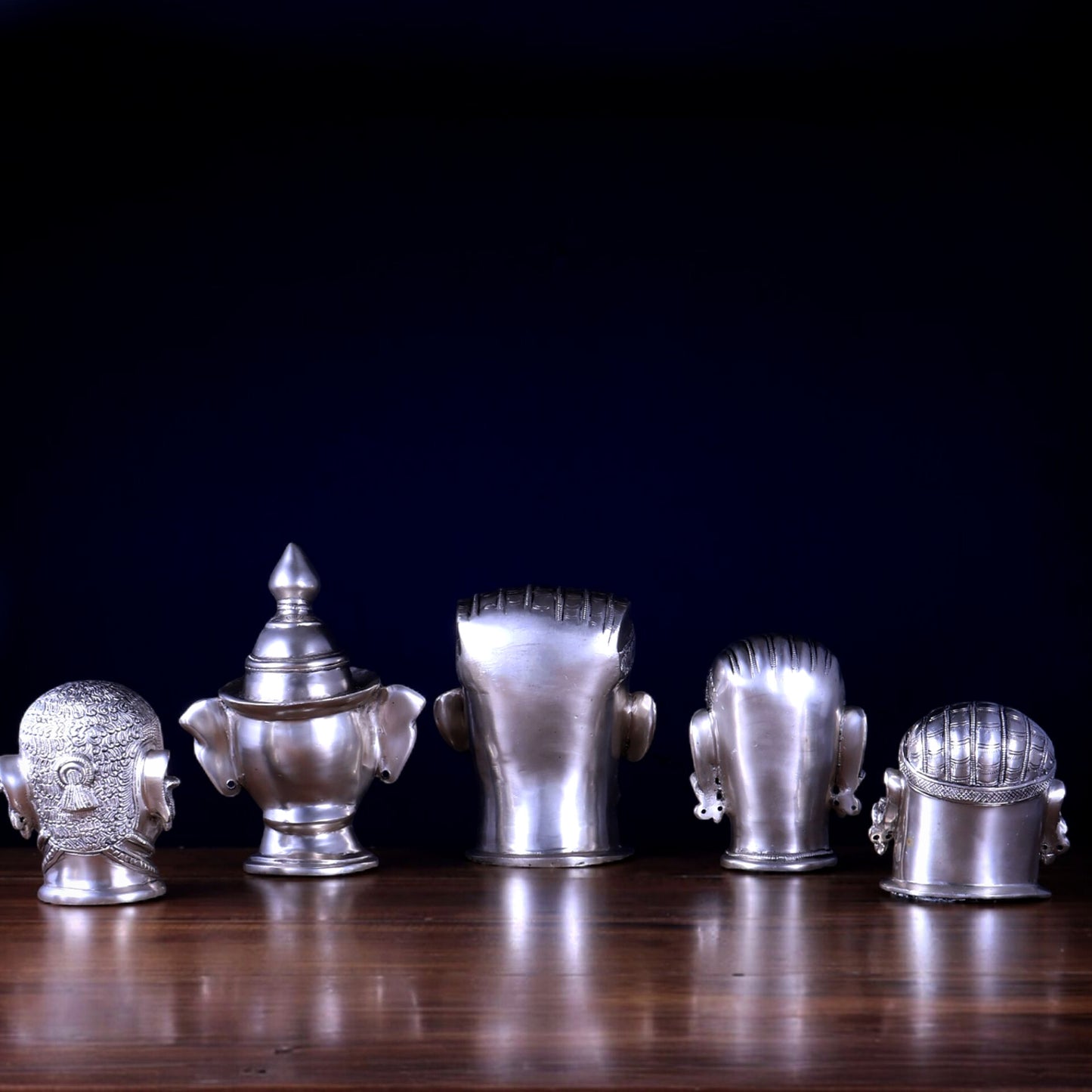 Brass Set of 5 Shiva Mukhlingam | Silver Plated Divine Collection
