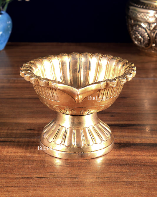 Pure Brass Diya with Large Bowl | Long Burning Time