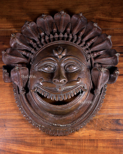 Large Bhairava Face Wall Hanging | Vintage Bronze Bhuta Mask 23 inch