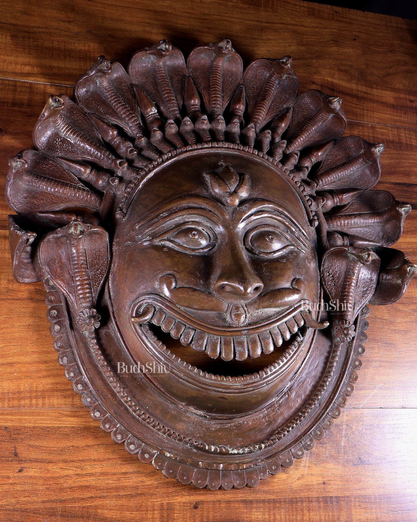 Large Bhairava Face Wall Hanging | Vintage Bronze Bhuta Mask 23 inch