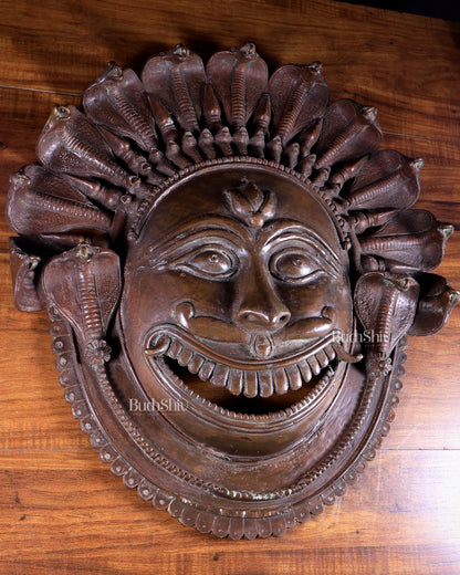 Large Bhairava Face Wall Hanging | Vintage Bronze Bhuta Mask 23 inch