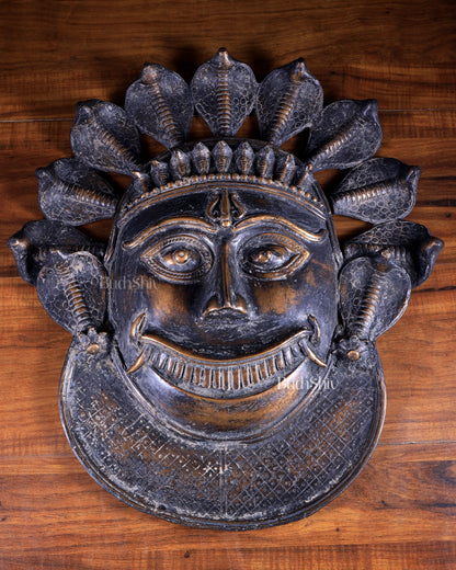 Vintage Bronze Kaal Bhairav Face Mask | Bhuta Wall Hanging 21 inch